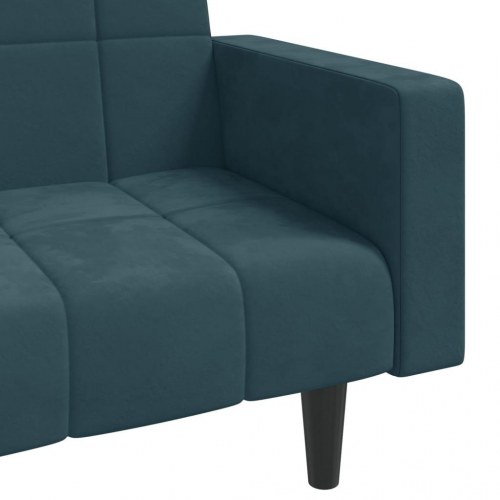 2-personers sovesofa i fløjl med 2 puder - blå
