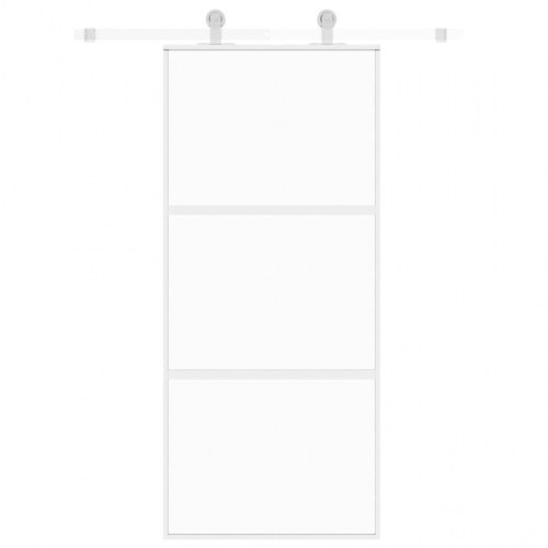 Skydedør 90×205 cm - hærdet glas og aluminium, hvid