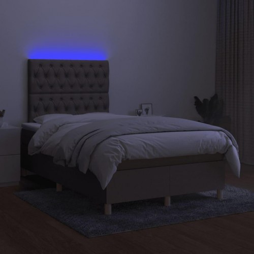 Kontinentalseng med LED-lys 120×190 cm - stof, gråbrun