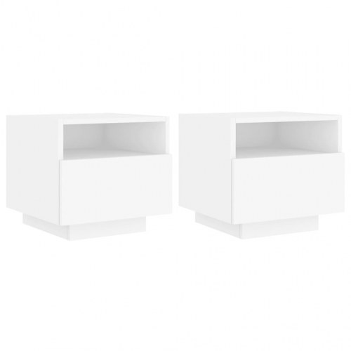 Sengeborde med LED-lys 2 stk. 40 x 39 x 37 cm - hvid