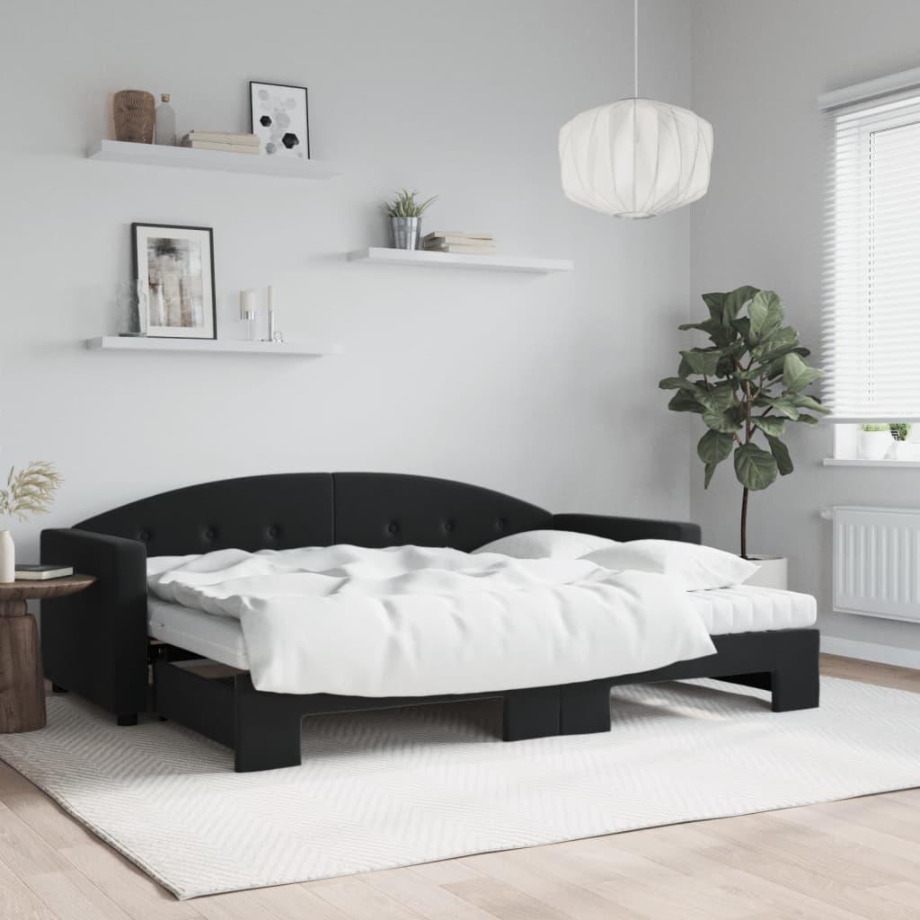 Daybed Velour Sort - med udtræk og madras / 80 x 200 cm