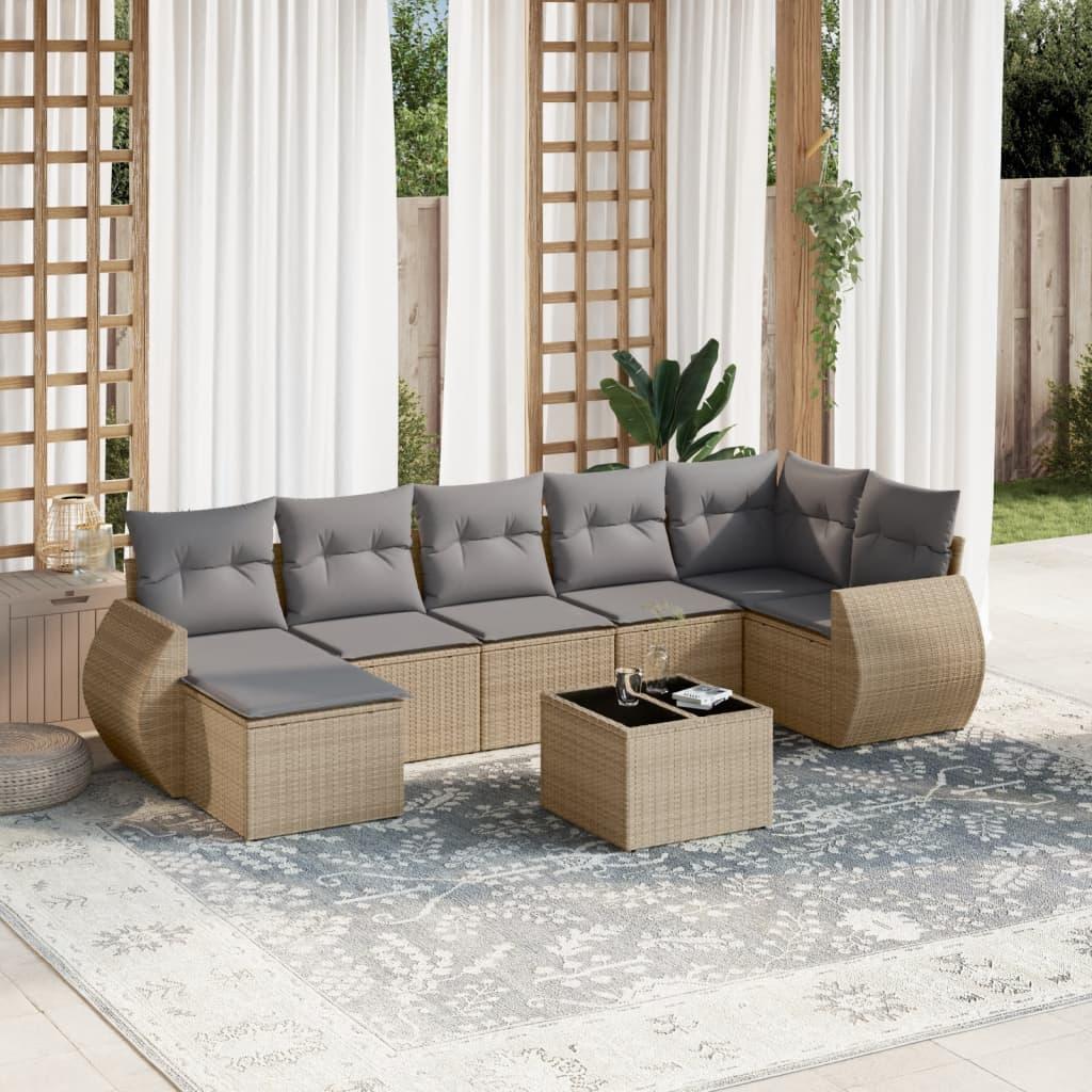 Sofasæt Til Haven 7 Dele Med Hynder Polyrattan Sort - beige og grå / Med bord
