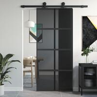 Skydedør 90x205 cm hærdet glas og aluminium sort