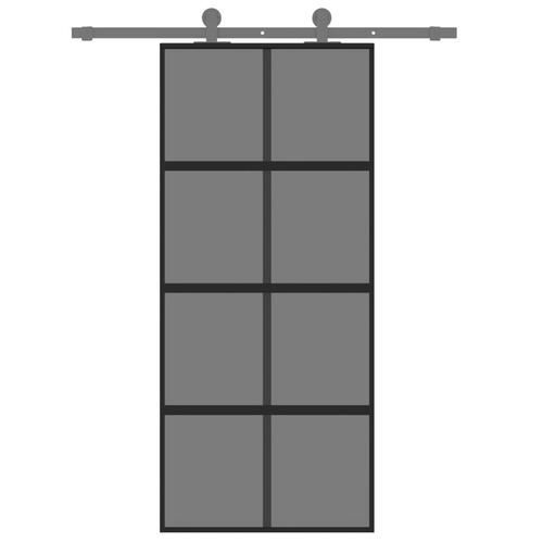 Skydedør 90x205 cm hærdet glas og aluminium sort