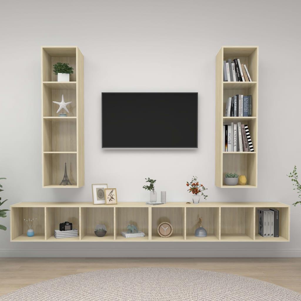 vidaXL vægmonterede tv-skabe 4 stk. konstrueret træ sonoma-eg