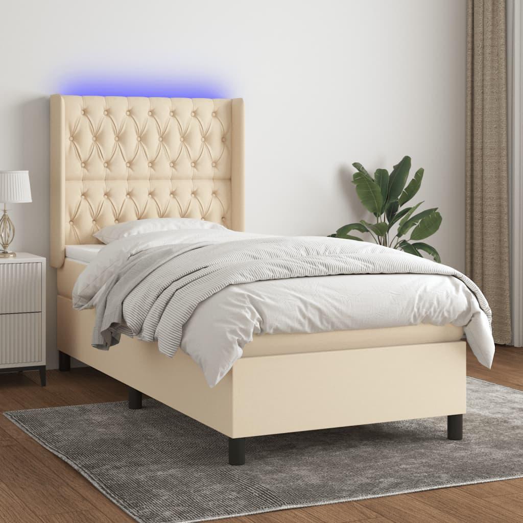 Kontinentalseng Med Led-Lys Stof Farvet Creme - Med pynteknapper / 90 x 190 cm