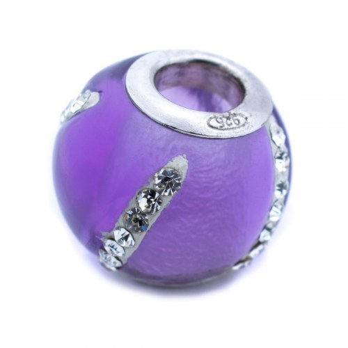 Perle til armbånd - lilla, sterling sølv, 1 cm (VMM0311-27)