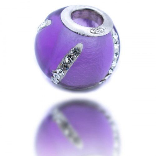 Perle til armbånd - lilla, sterling sølv, 1 cm (VMM0311-27)