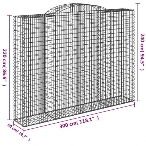 Buede gabionkurve - 5 stk. 300×50×220/240 cm i galvaniseret jern