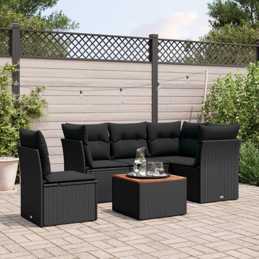Sofasæt Til Haven 6 Dele Med Hynder Polyrattan - Sort / 2x middle table 3x corner