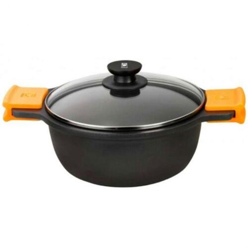 BRA stegegryde i støbt aluminium, Ø 36 cm, sort/orange, med låg