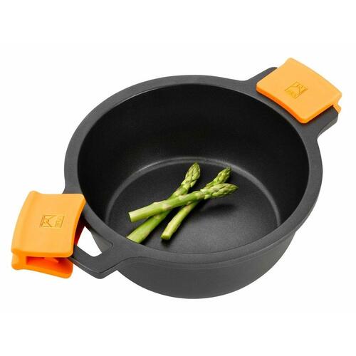 BRA stegegryde i støbt aluminium, Ø 36 cm, sort/orange, med låg