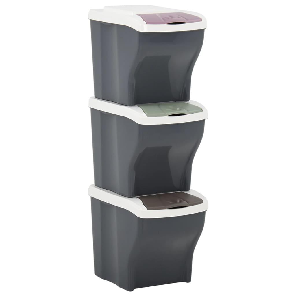 Stabelbare skraldespande 3 stk. 60 l mørkegrå
