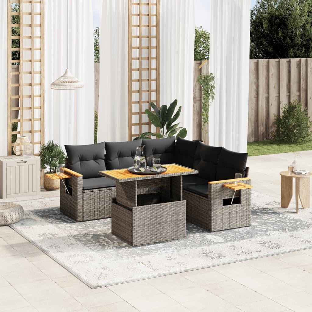 Sofasæt Til Haven 6 Dele Med Hynder Polyrattan - Grå