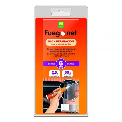 Massó Fuegonet reparationssæt til pejs - glasfiber snor Ø 6 mm + lim, 50 ml
