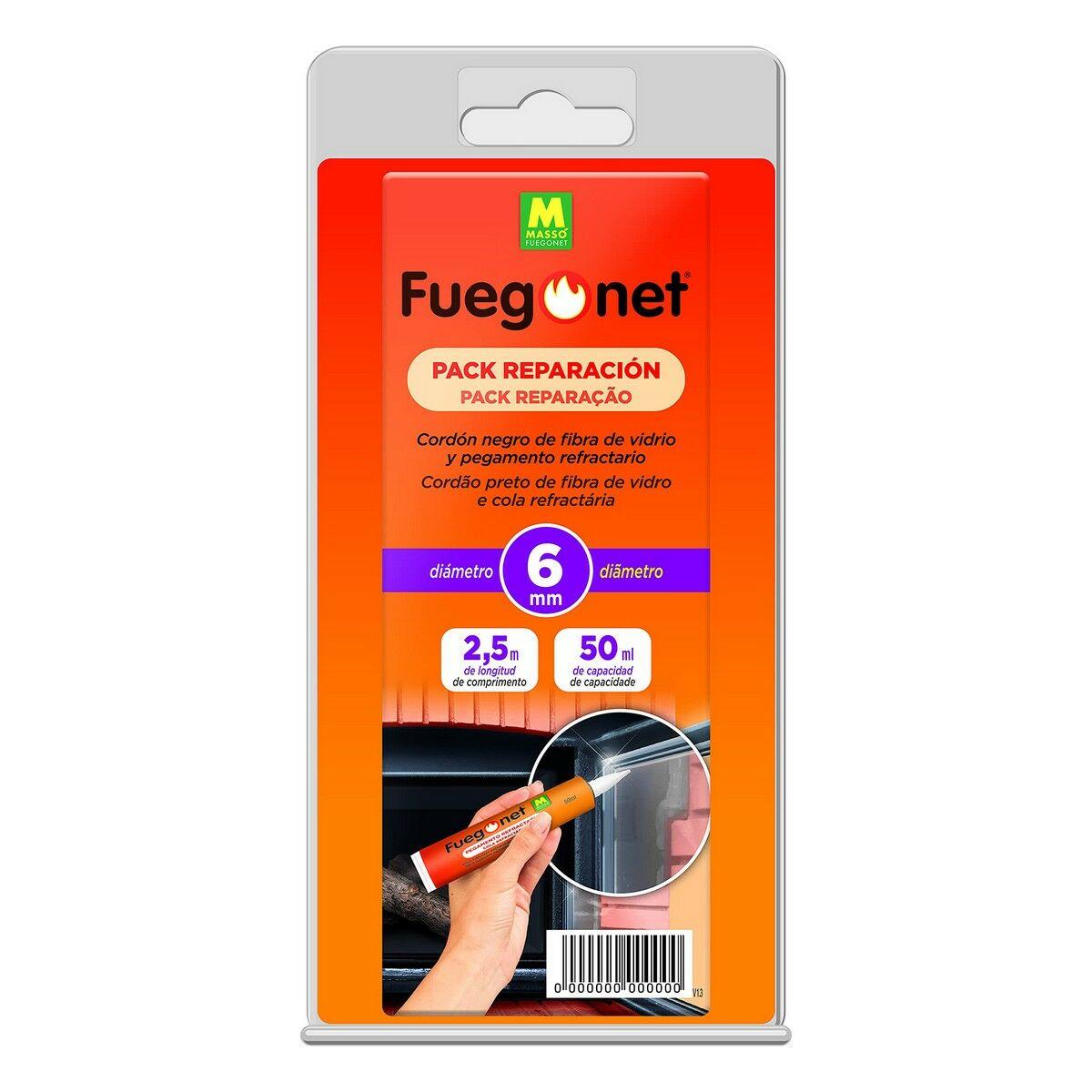 Massó Fuegonet reparationssæt til pejs - glasfiber snor Ø 6 mm + lim, 50 ml
