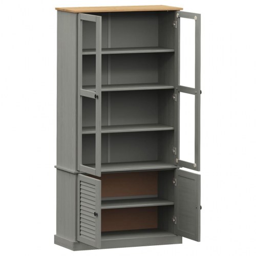Glasskab VIGO 85x35x170 cm i massivt fyrretræ - grå