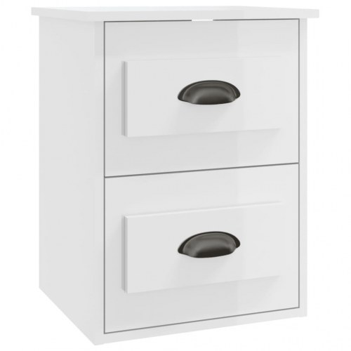 Væghængt sengebord 41,5 × 36 × 53 cm - hvid højglans med 2 skuffer