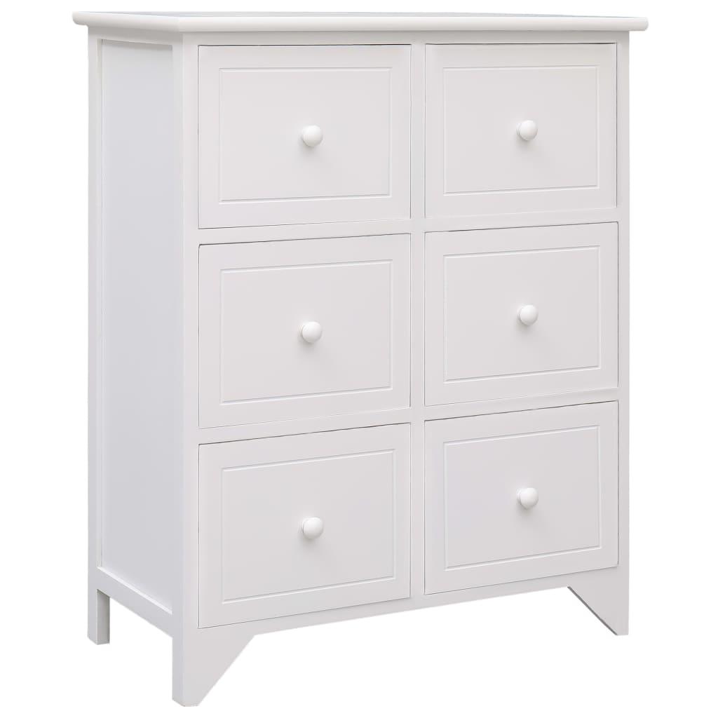 Kommode 60x30x75 cm 6 skuffer kejsertræ hvid