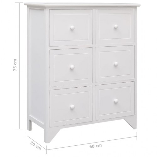 Kommode 60x30x75 cm 6 skuffer kejsertræ hvid