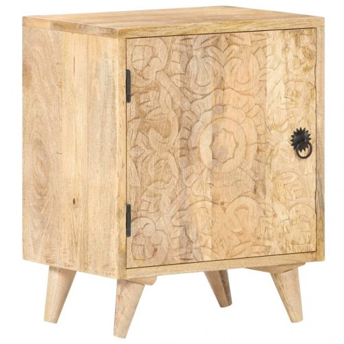 Sengebord med udskåret mønster 40x30x50 cm massivt mangotræ
