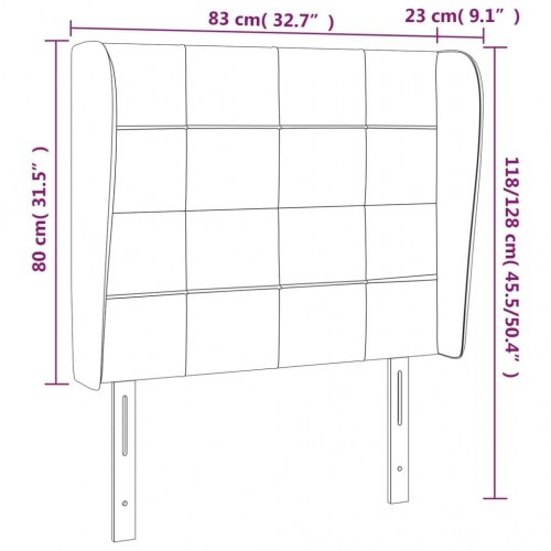 Sengegavl med kanter i fløjl 83 x 23 x 118/128 cm - mørkegrå