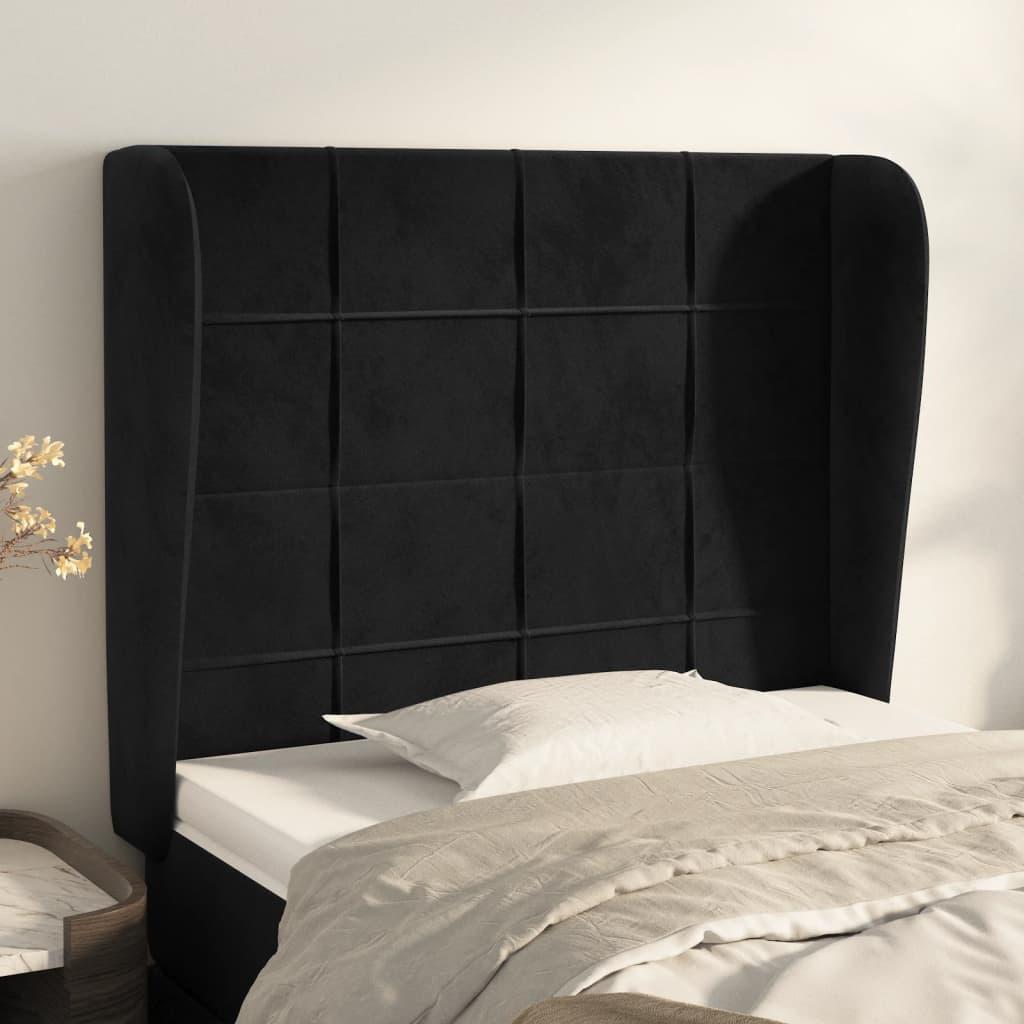 Sengegavl Med Kanter Fløjl - Sort / 93 x 23 x 118/128 cm