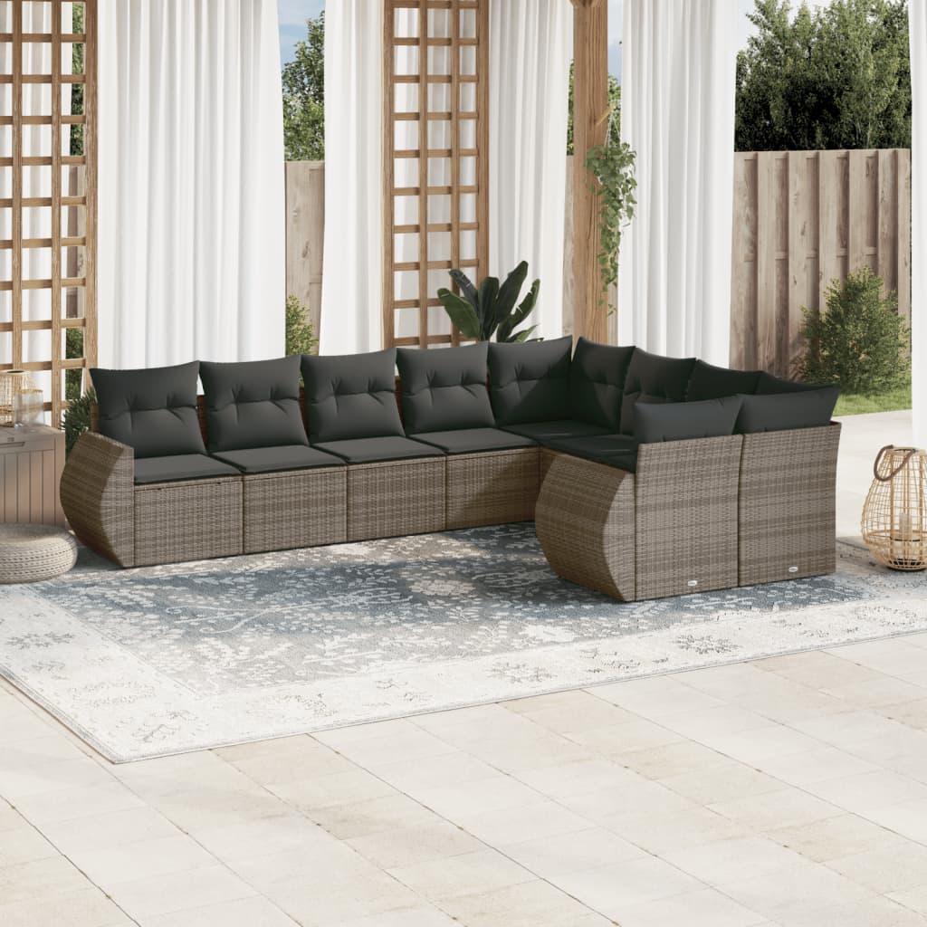 Sofasæt Til Haven 9 Dele Med Hynder Polyrattan - Grå / Uden bord