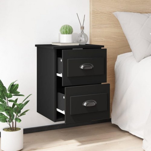 Væghængt sengebord med 2 skuffer - 41,5 × 36 × 53 cm, sort