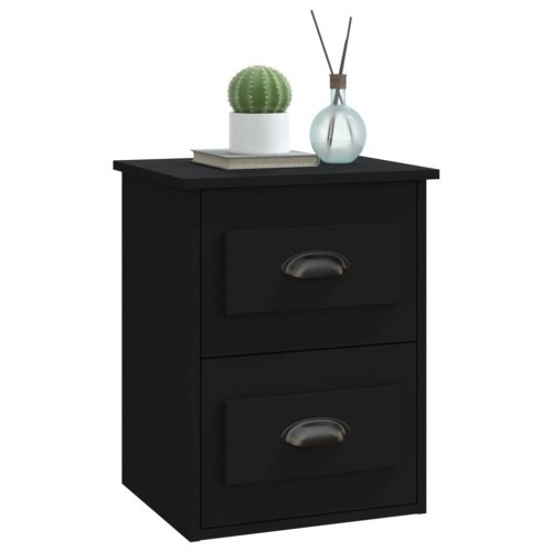 Væghængt sengebord med 2 skuffer - 41,5 × 36 × 53 cm, sort
