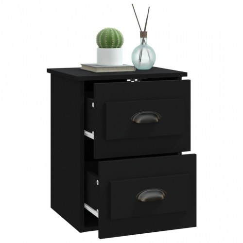 Væghængt sengebord med 2 skuffer - 41,5 × 36 × 53 cm, sort