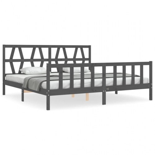 Sengeramme med sengegavl 200x200 cm massivt træ grå