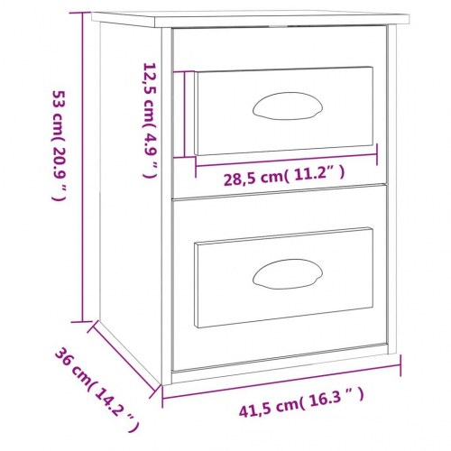 Væghængt sengebord med 2 skuffer - 41,5 × 36 × 53 cm, sort