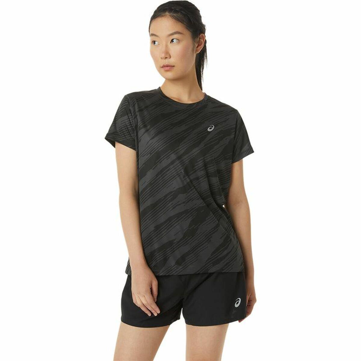 Kortærmet Shirt Til Kvinder Asics Core All Over Print Sort Dame