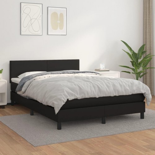 Kontinentalseng med madras 140x190 cm - kunstlæder, sort