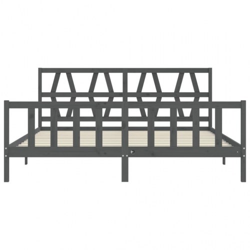 Sengeramme med sengegavl 200x200 cm massivt træ grå