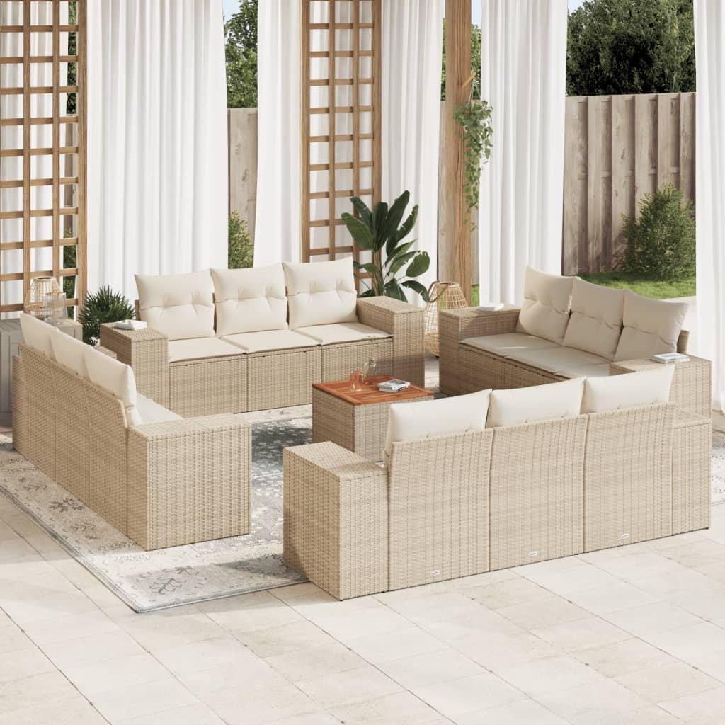 Sofasæt Til Haven 13 Dele Med Hynder Polyrattan - beige og cremefarvet