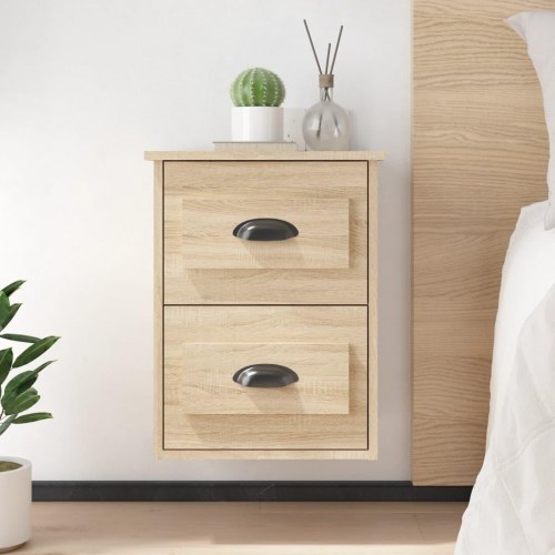 Væghængt sengebord 41,5×36×53 cm - sonoma-eg, 2 skuffer