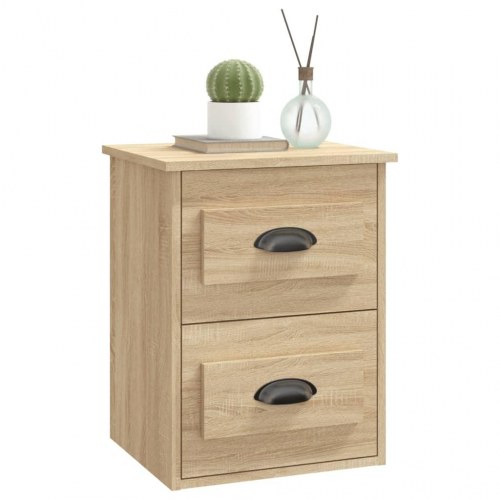 Væghængt sengebord 41,5×36×53 cm - sonoma-eg, 2 skuffer