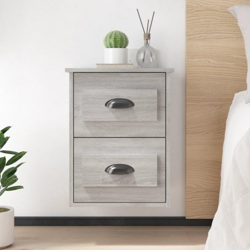Væghængt sengebord 41,5×36×53 cm - grå sonoma-eg, 2 skuffer