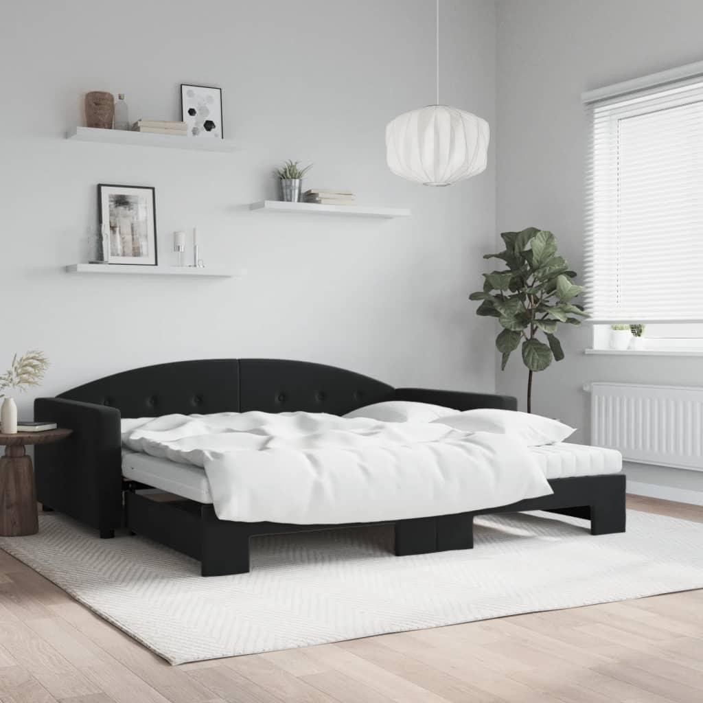 Daybed Med Udtræk Og Madras 100x200 Cm Velour Sort