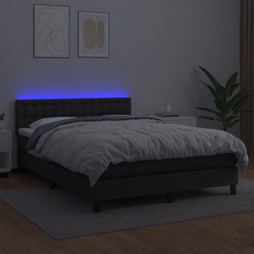 Kontinentalseng med LED-lys 140×190 cm i sort kunstlæder