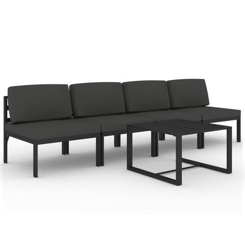 Loungesæt til haven 5 dele med hynder aluminium antracitgrå