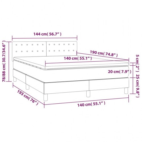 Kontinentalseng med LED-lys 140×190 cm i sort kunstlæder