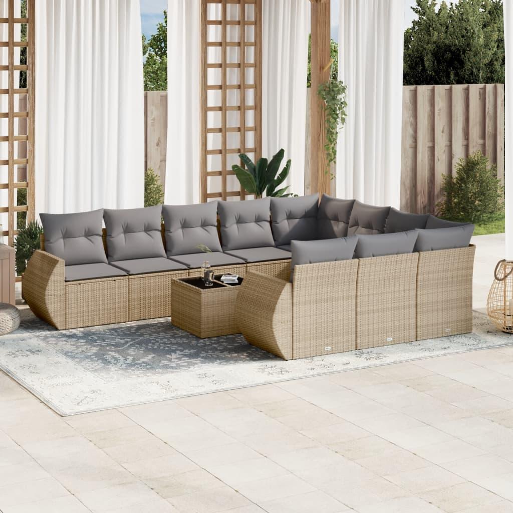 Sofasæt Til Haven 10 Dele Med Hynder Polyrattan Beige - beige og grå / Med bord