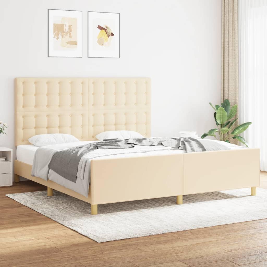 Sengeramme Uden Madras Stof Farvet Creme - knapper / 180 x 200 cm