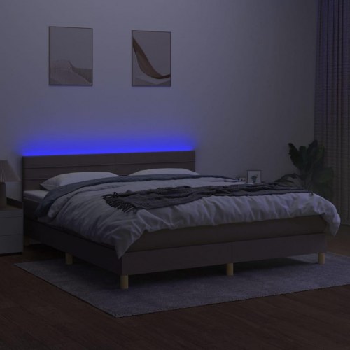 Kontinentalseng med LED-lys 180×200 cm - stof, gråbrun