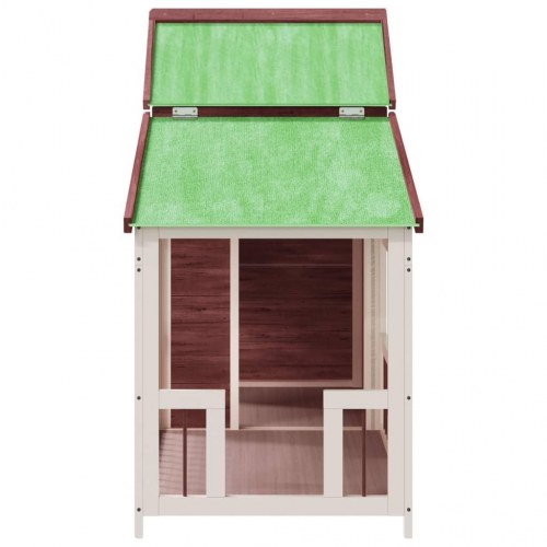 Hundehus i massivt fyrretræ - 143 × 60,5 × 109 cm, mokka/hvid med grønt tag