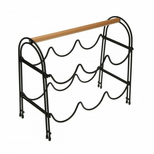 Versa flaskereol i metal og træ - 6 flasker (14 × 27,5 × 32,7 cm)