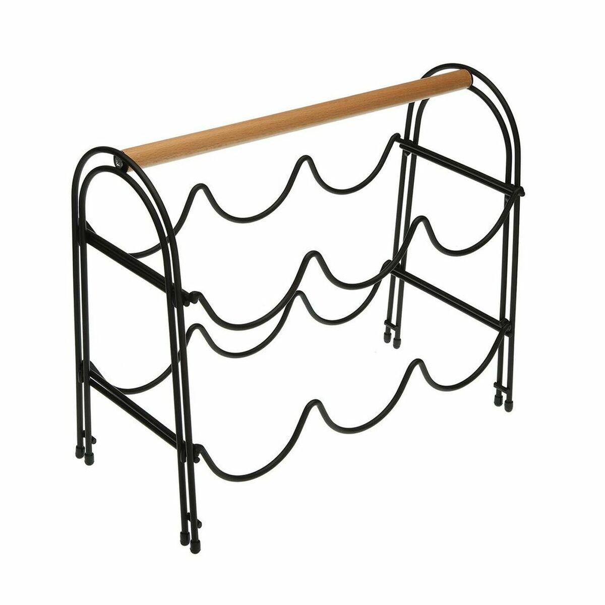 Versa flaskereol i metal og træ - 6 flasker (14 × 27,5 × 32,7 cm)